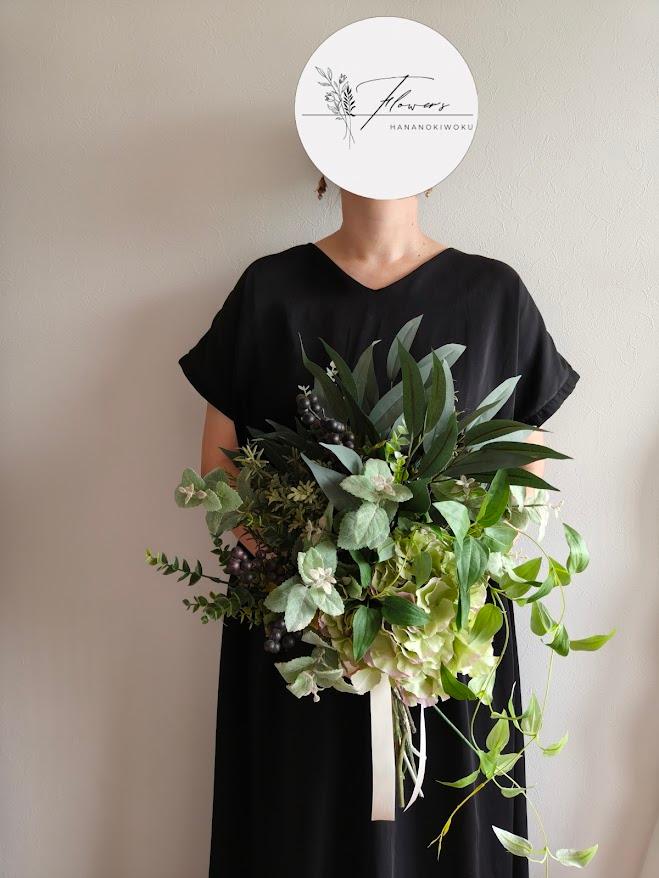 大きなグリーンブーケ　観葉植物　男前インテリア花瓶　紫陽花　開店祝い　開業祝い　店舗　誕生日お祝い花　ウェディングブーケ1枚目の画像